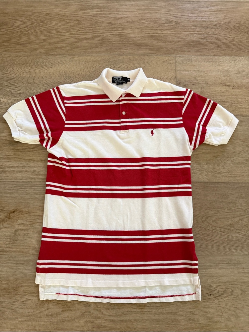 Polo Ralph Lauren Vintage USA Made Red White Striped Piqué Polo Shirt Medium